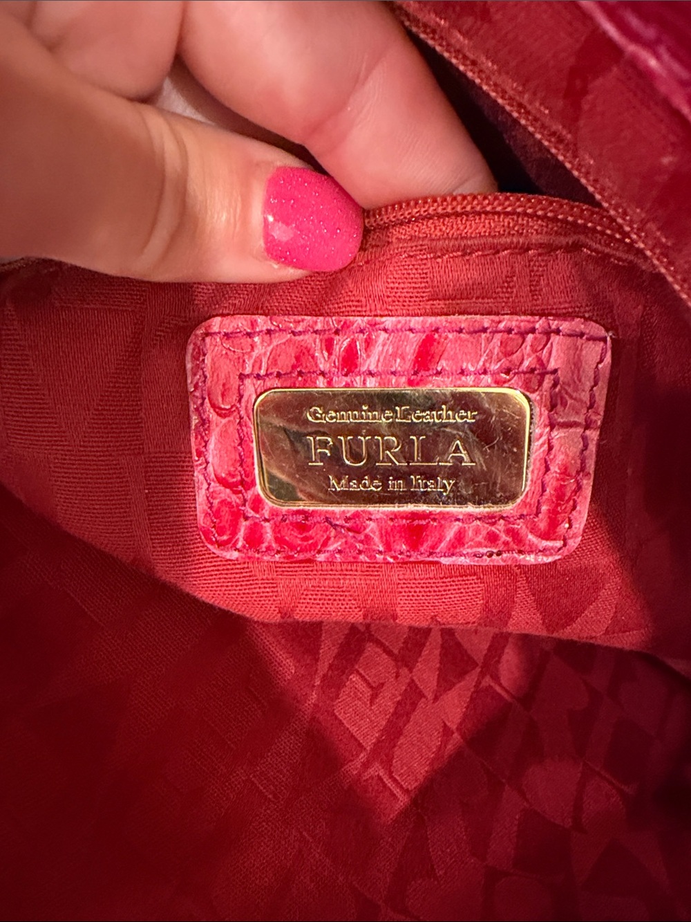 Furla Pink Crocodile-embossed leather Tote Bag rare - Picture 5 of 15